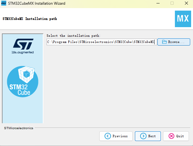 选择 STM32CubeMX 安装路径